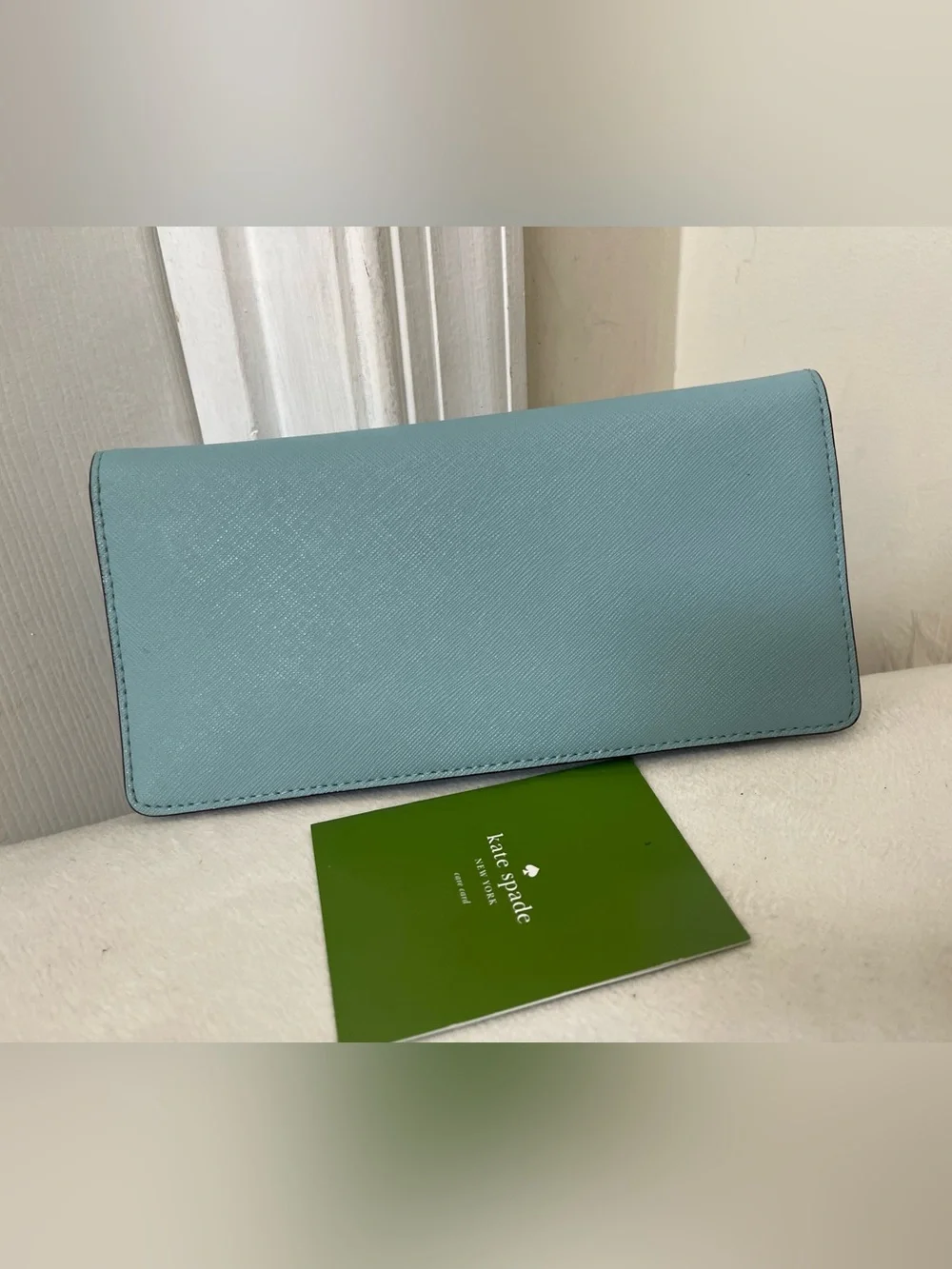 kate spade Light Blue Leather Continental Wallet with Gold Logo